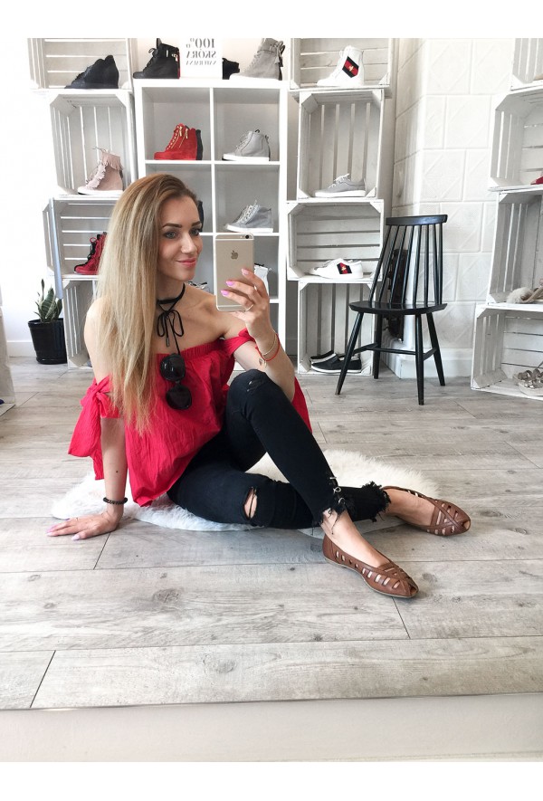 Brązowe ażurowe baleriny Gina