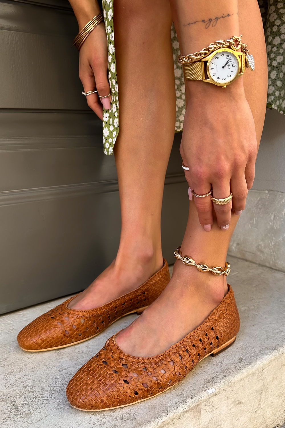 Brązowe plecione baleriny Calanova