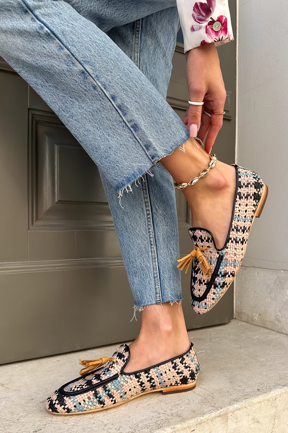 Kolorowe plecione mokasyny Villara niebieski