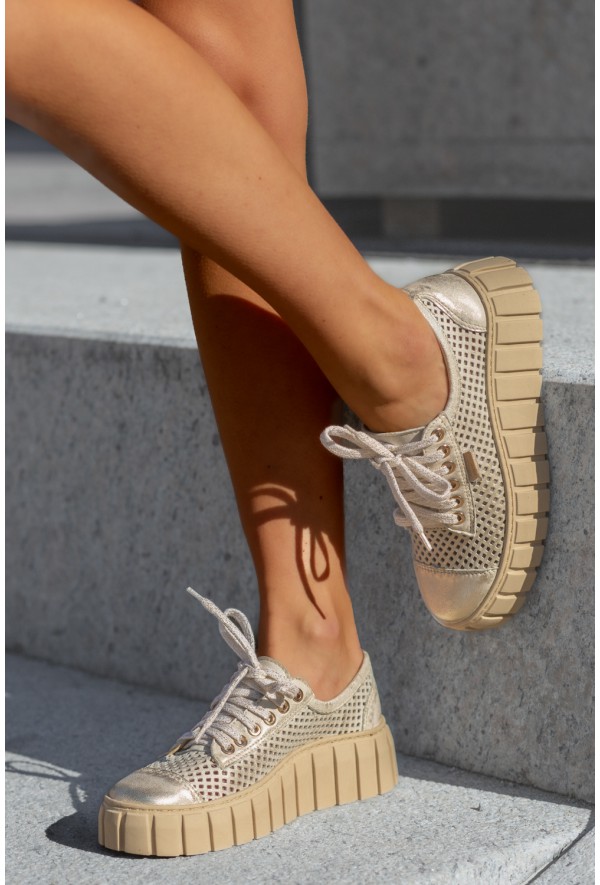 Beżowo złote trampki Sule