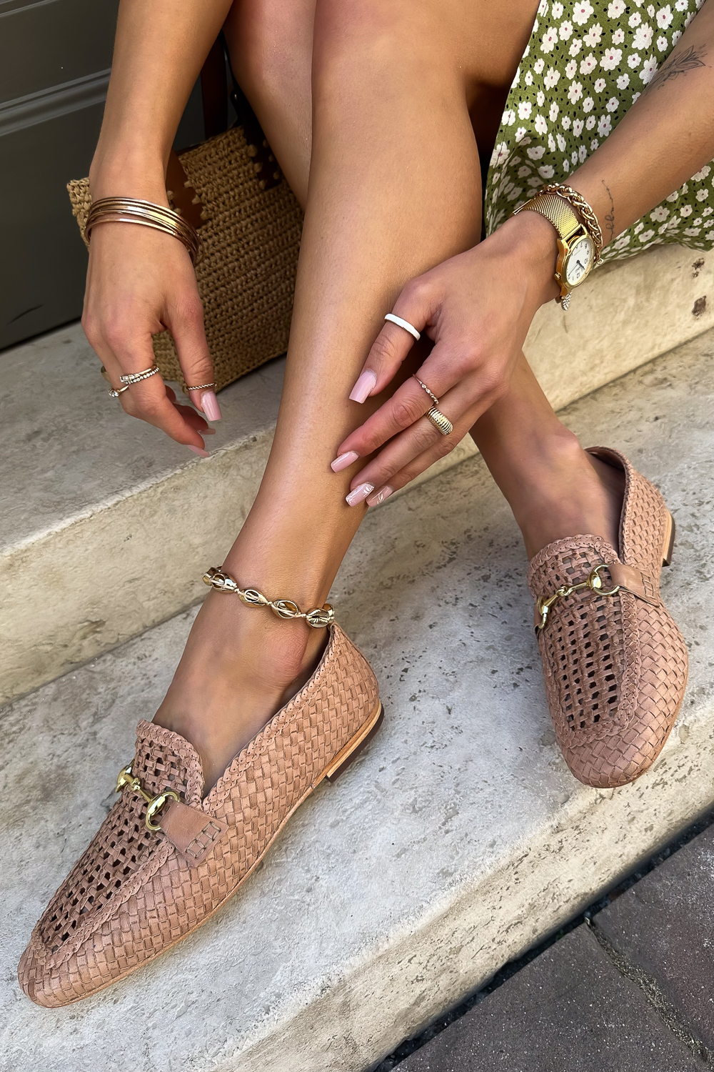 Pomarańczowe plecione mokasyny Avila