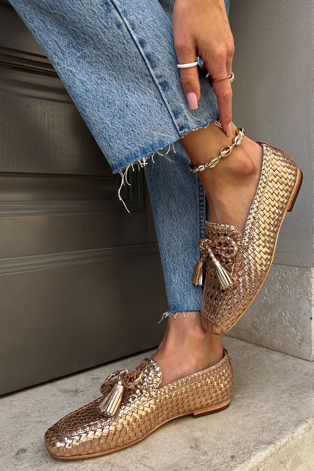 Plecione mokasyny Burela miedź