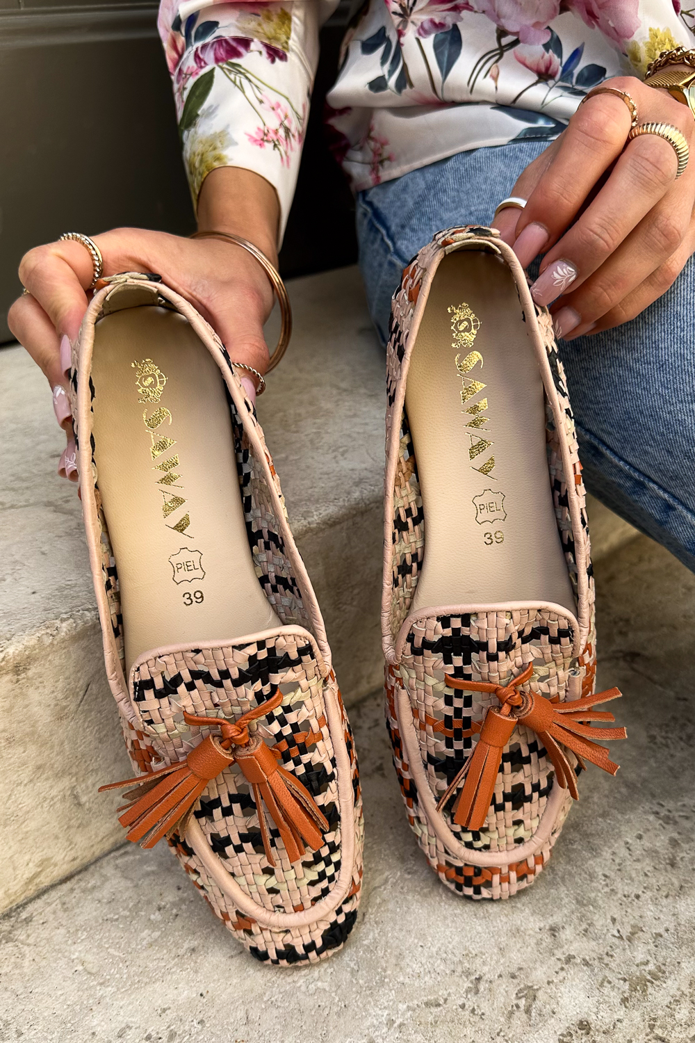 Kolorowe plecione mokasyny Villara pomarańczowy