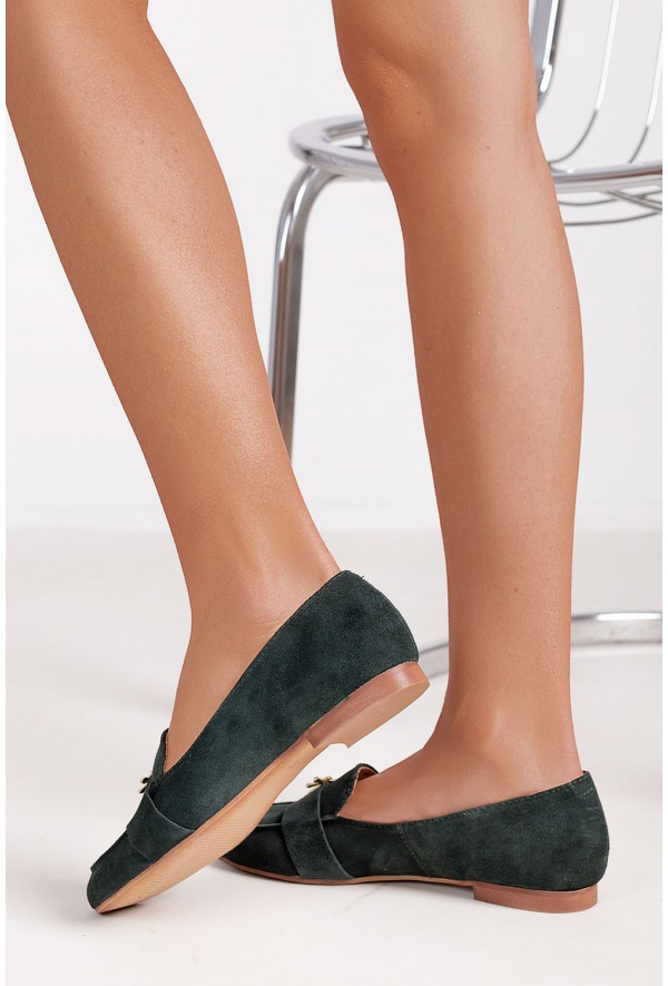 Zamszowe zielone mokasyny Shelley