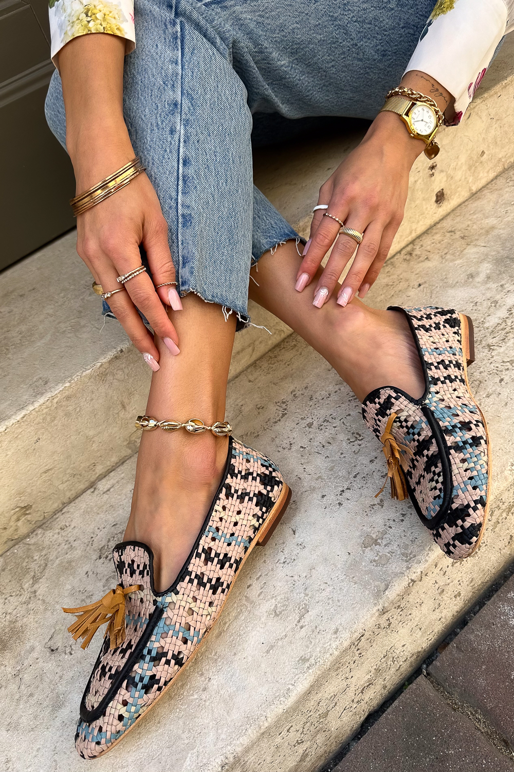 Kolorowe plecione mokasyny Villara niebieski