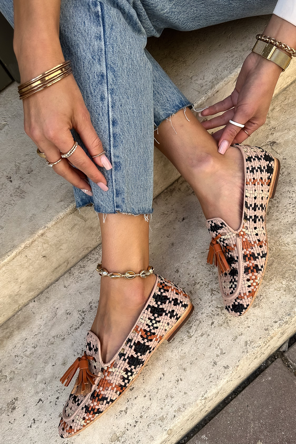 Kolorowe plecione mokasyny Villara pomarańczowy