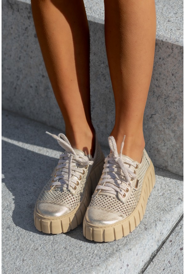 Beżowo złote trampki Sule