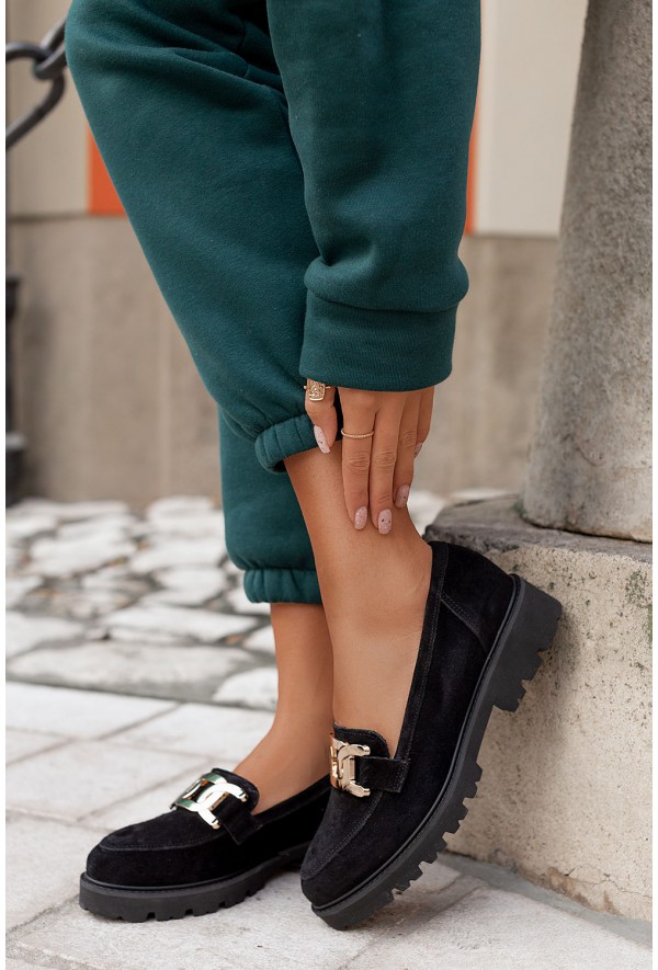 Czarne mokasyny Rina zamsz
