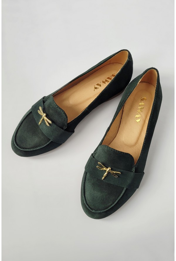 Zamszowe zielone mokasyny Shelley