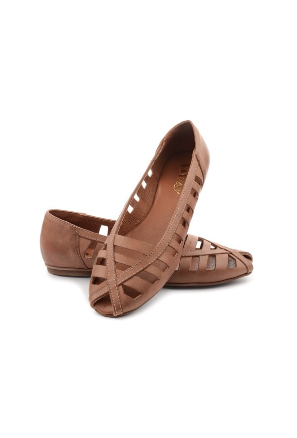Brązowe ażurowe baleriny Gina