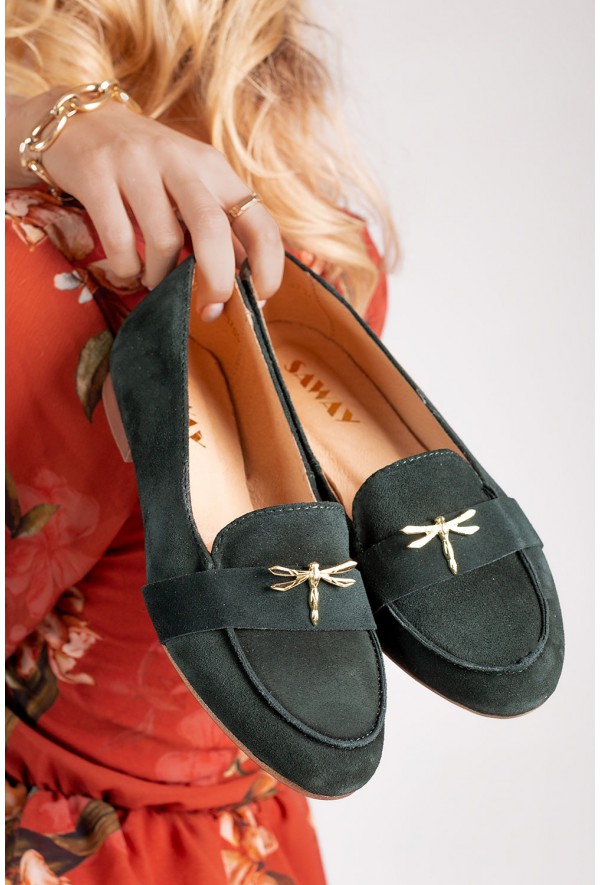 Zamszowe zielone mokasyny Shelley