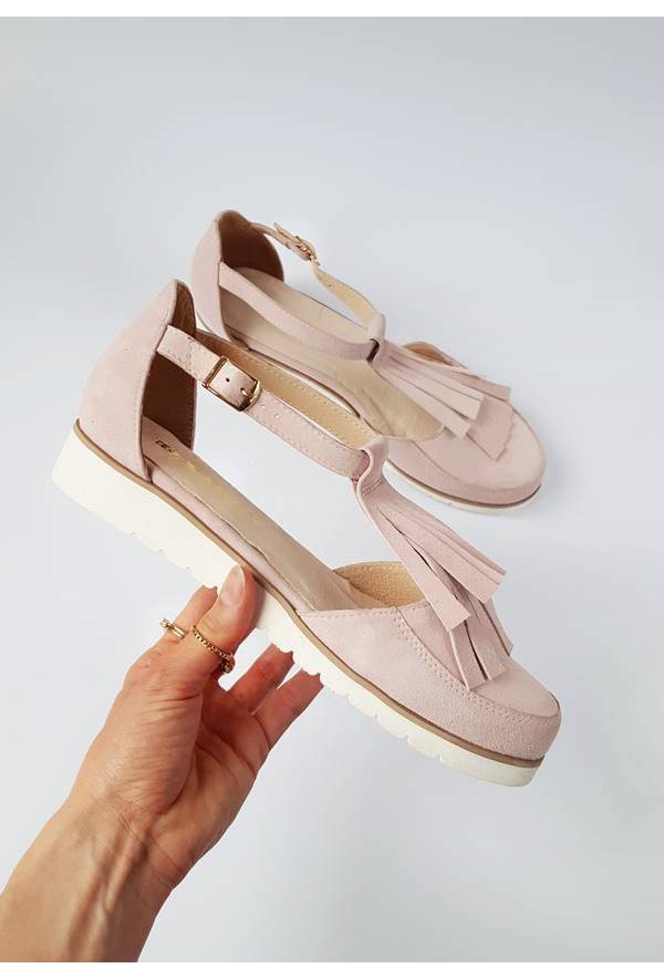 Zamszowe baleriny Emiliana pudrowy róż