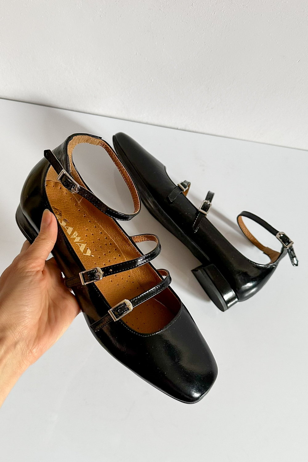 Czerwone lakierowane baleriny z paseczkami Arabella