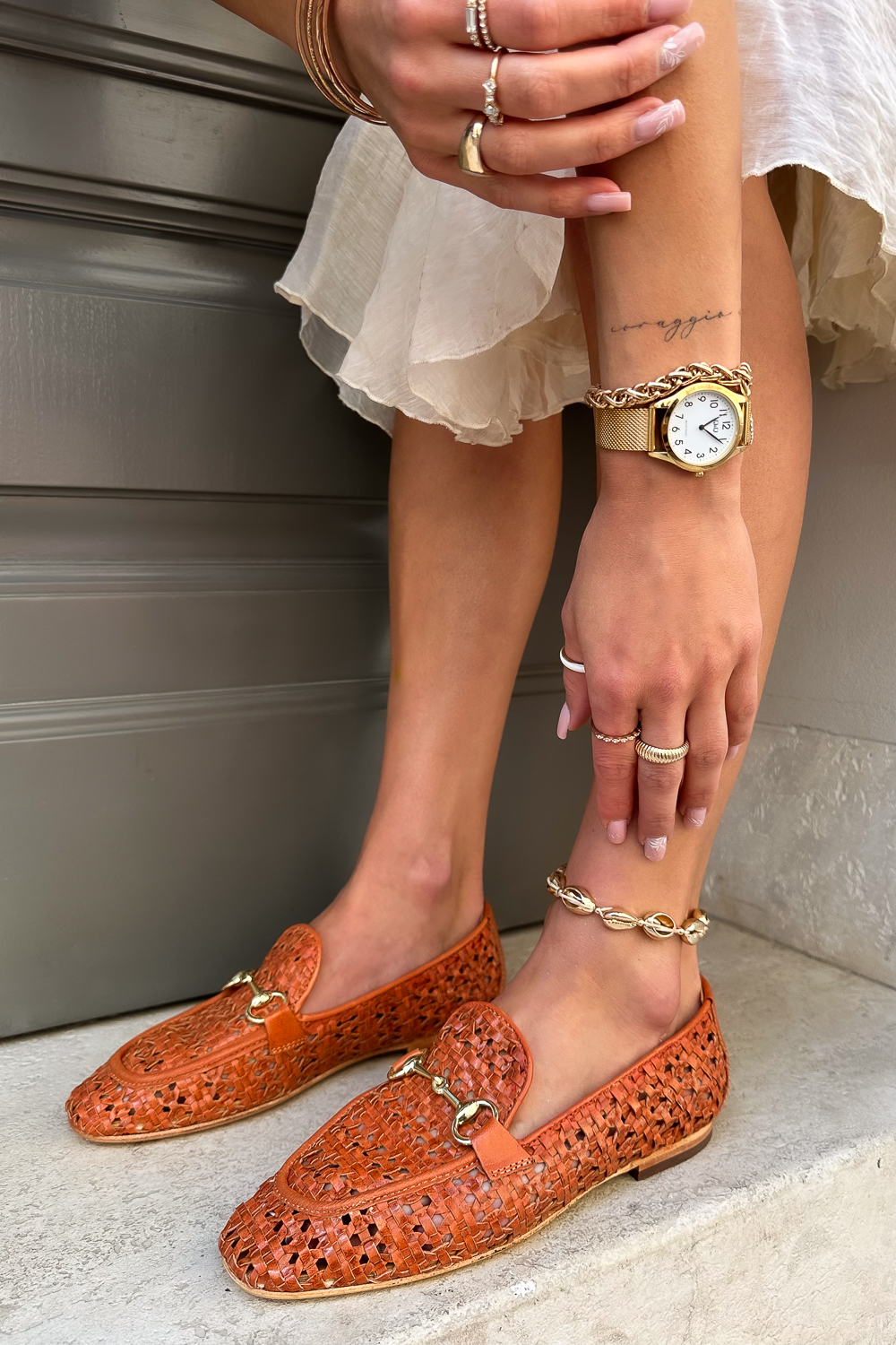 Pomarańczowe plecione mokasyny Avila