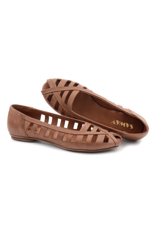 Brązowe ażurowe baleriny Gina