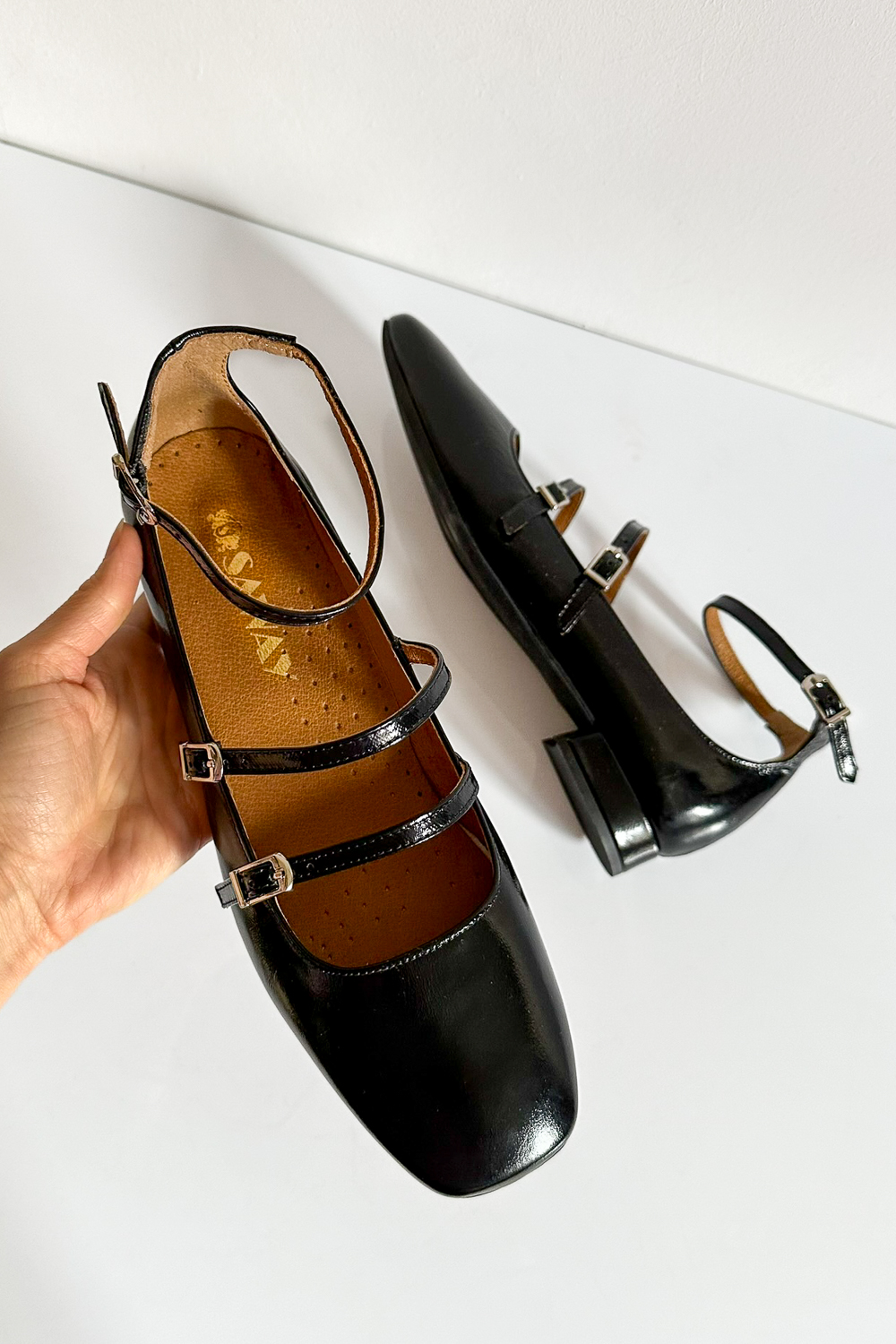 Czerwone lakierowane baleriny z paseczkami Arabella