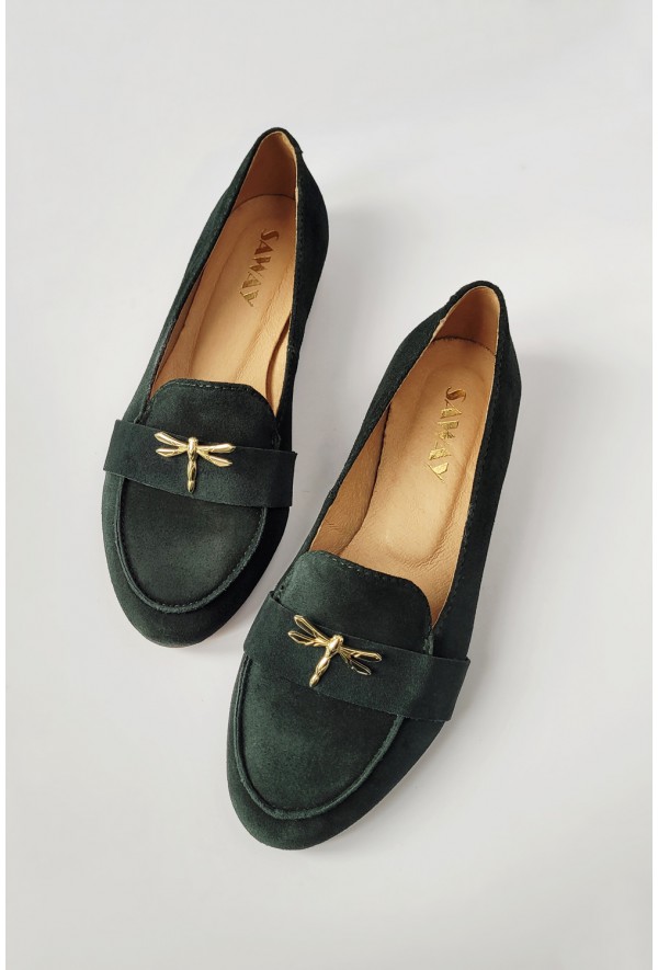 Zamszowe zielone mokasyny Shelley