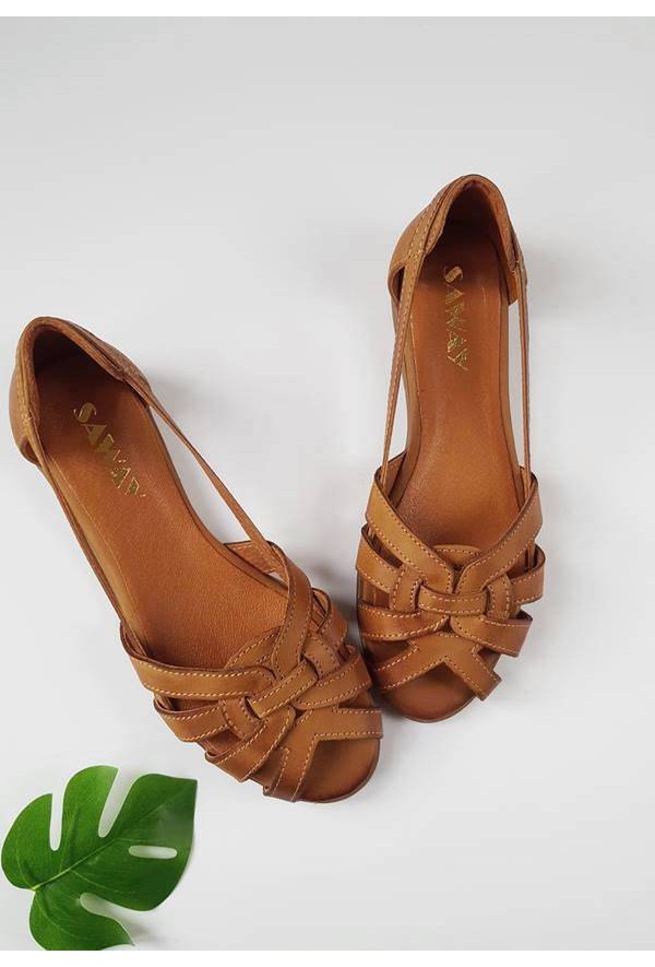 Brązowe ażurowe baleriny Nicole