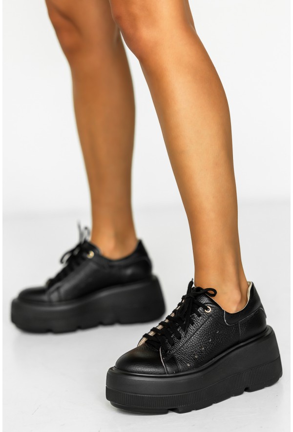 Czarne sneakersy na platformie Foglio