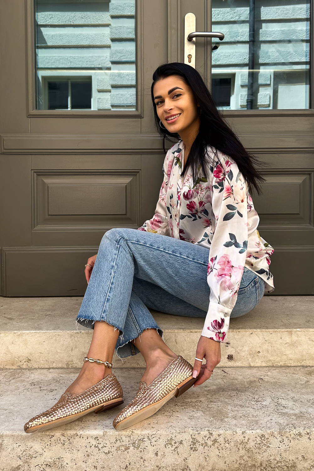 Pomarańczowe plecione mokasyny Avila