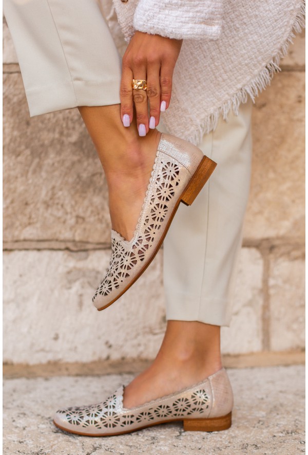 Ażurowe złote baleriny Kalipso