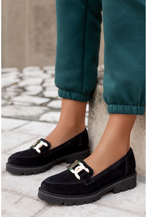 Czarne mokasyny Rina zamsz
