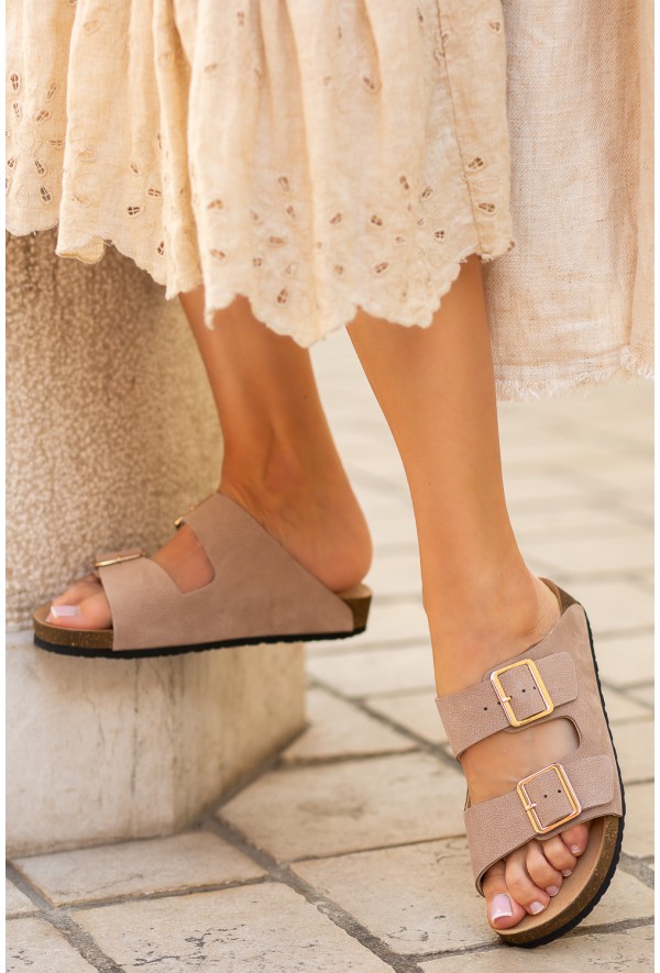 Komfortowe beżowe klapki Kirbi