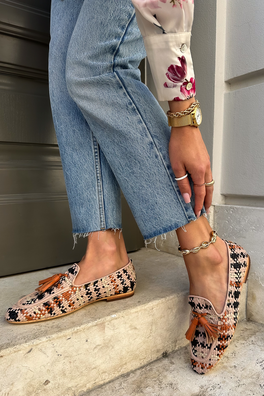 Kolorowe plecione mokasyny Villara pomarańczowy