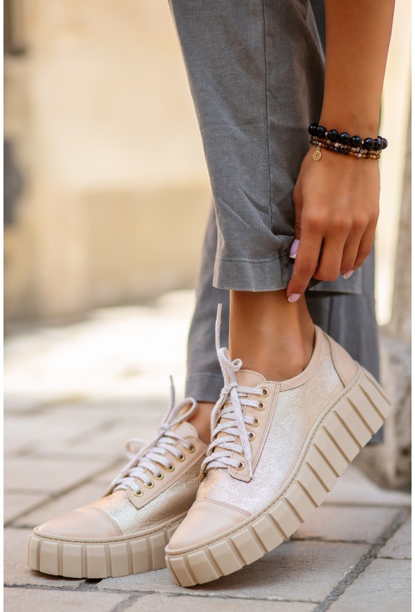 Beżowo złote trampki Sule