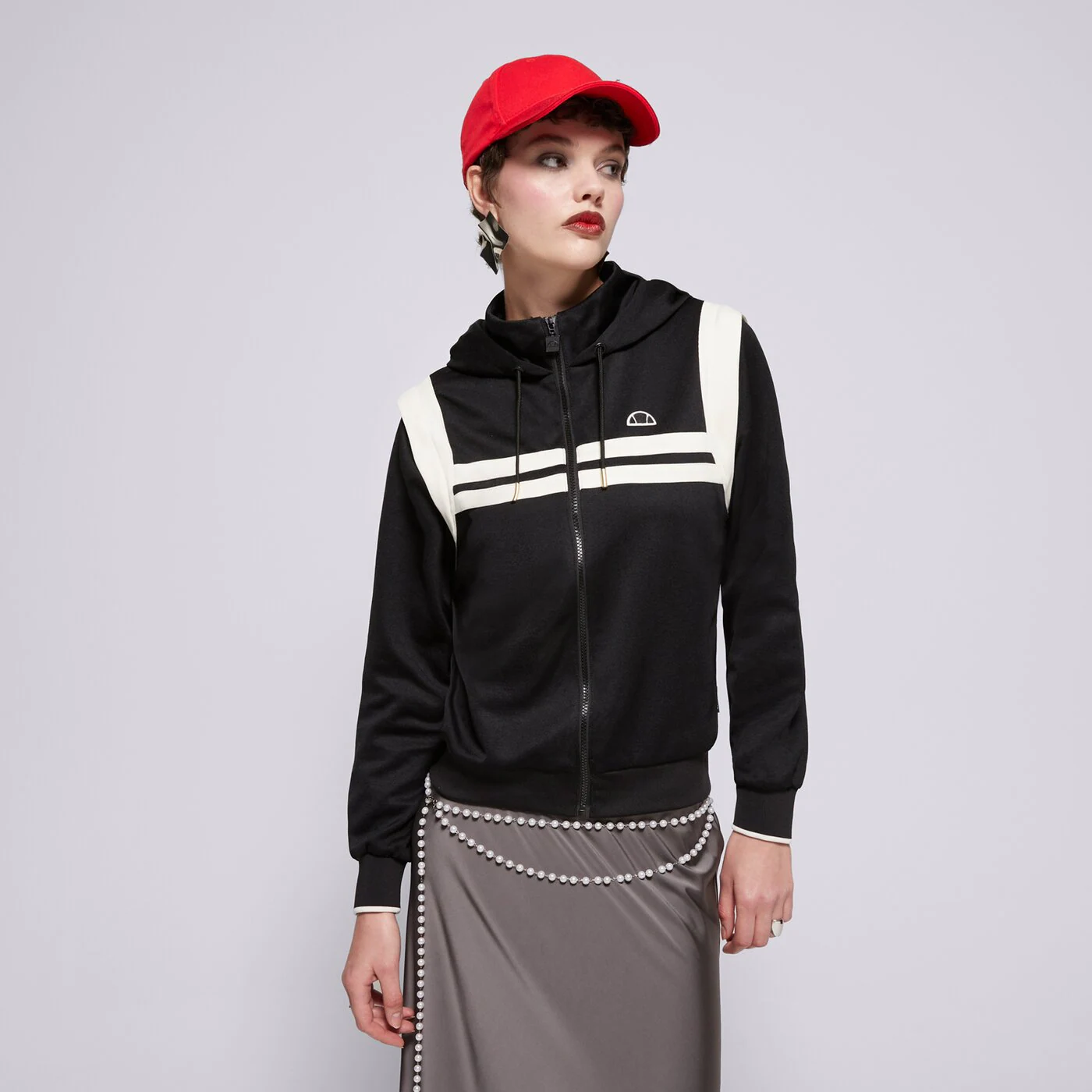 ELLESSE PULÓVER CIPZÁRAS KAPUCNIS PERNA BLK/OWHT CROPPED TRA