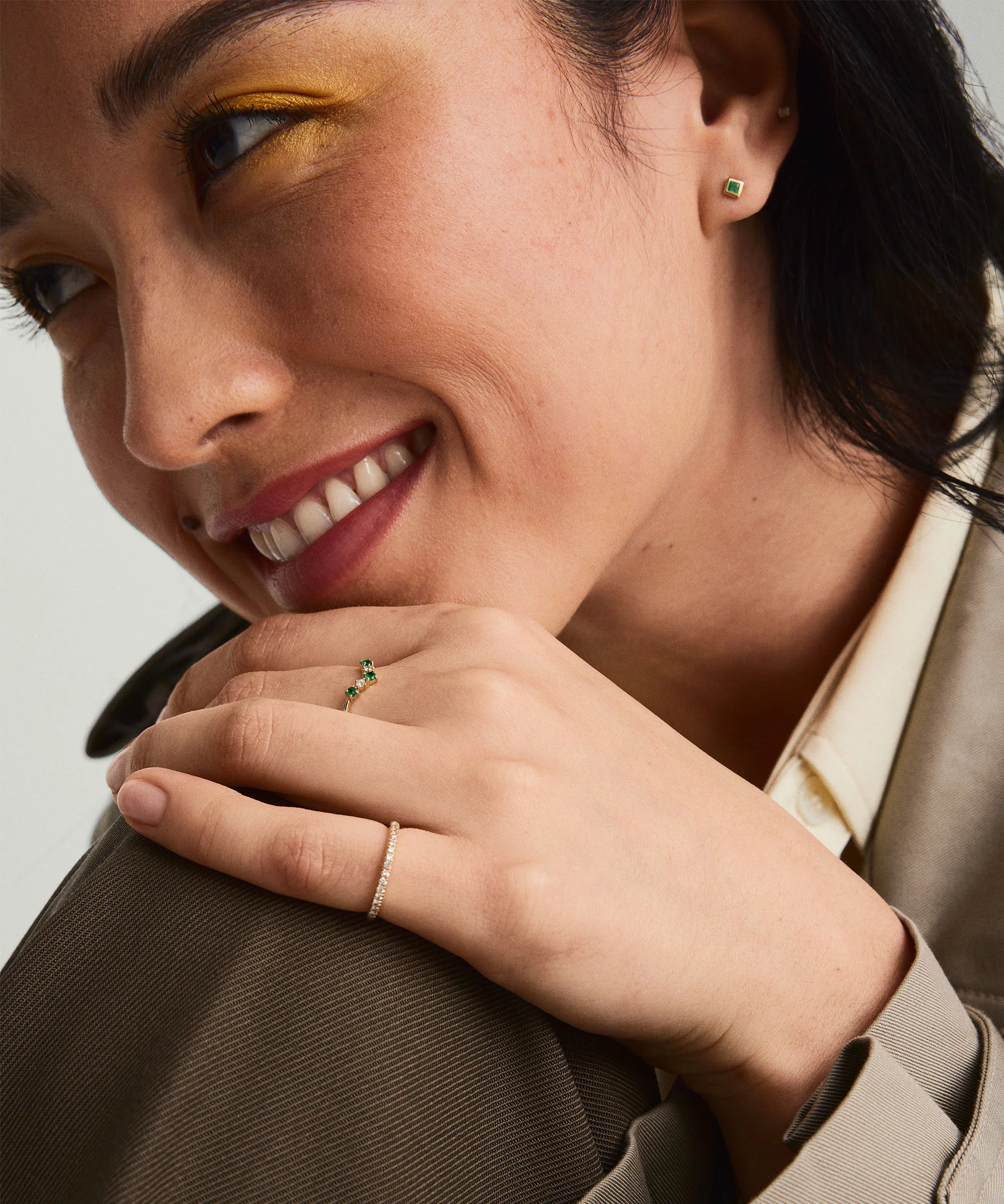 Emerald and Diamond Wishbone Ring