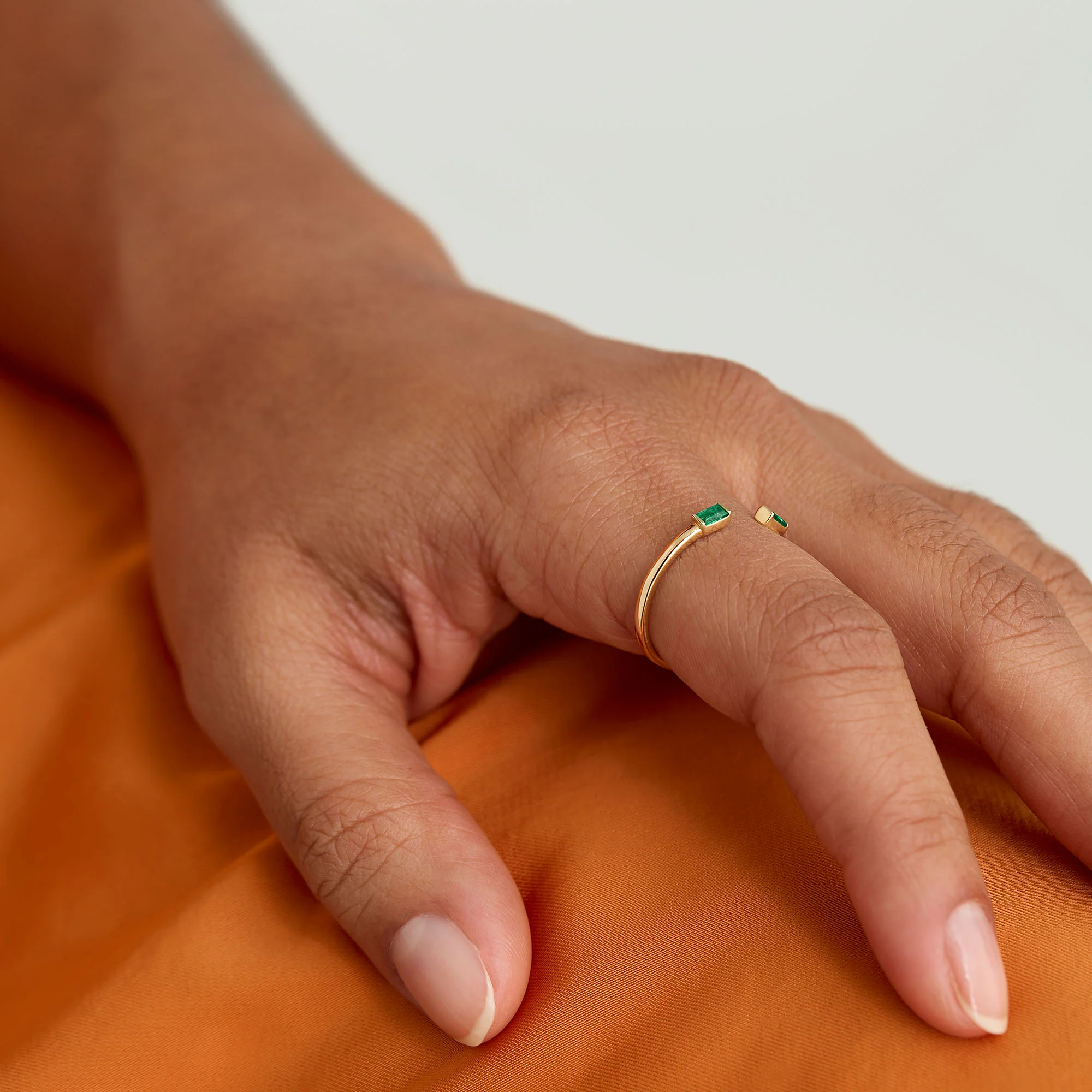Baguette Emerald Open Ring