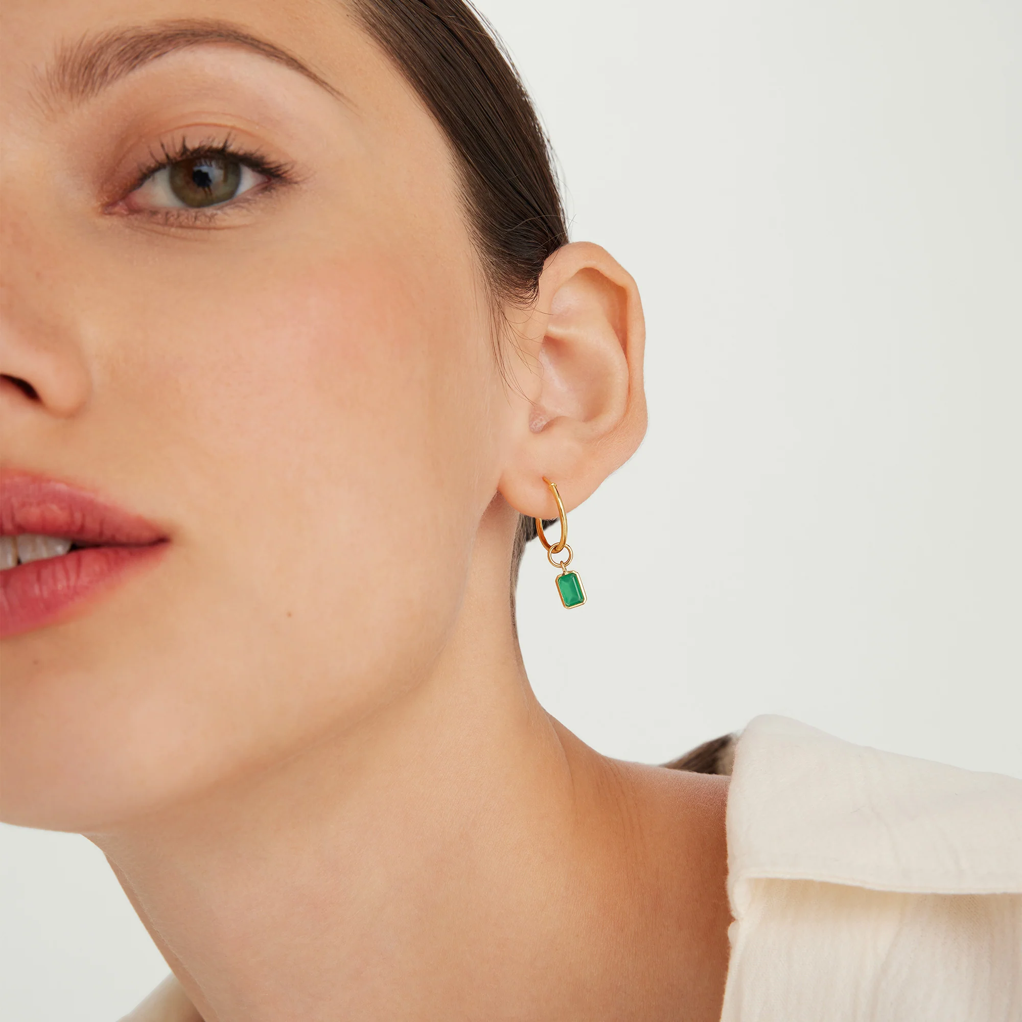 Single Emerald Cut Gemstone Hoop Charm