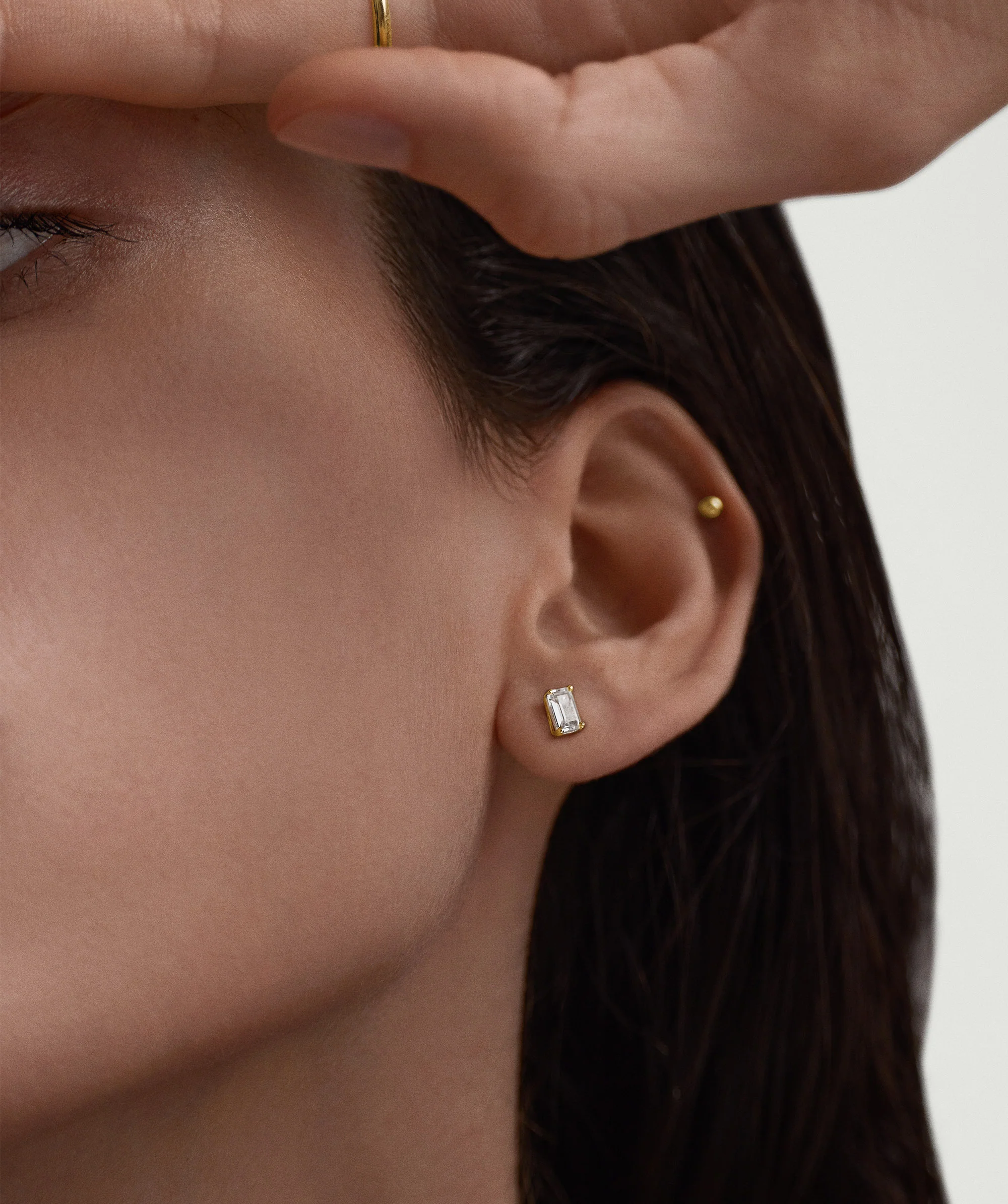 Lab Grown Sapphire Emerald Cut Studs