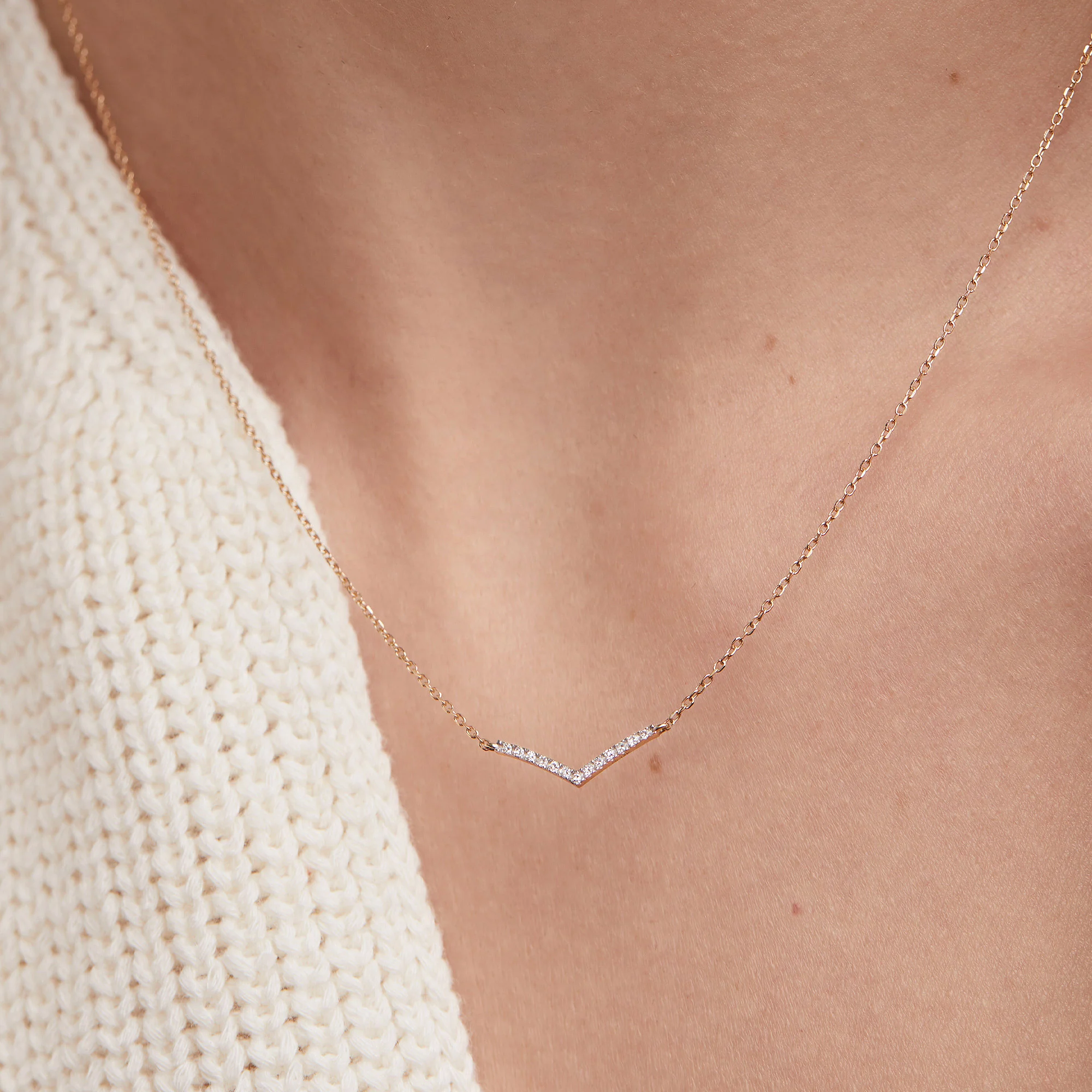 Pavé Diamond Wishbone Necklace
