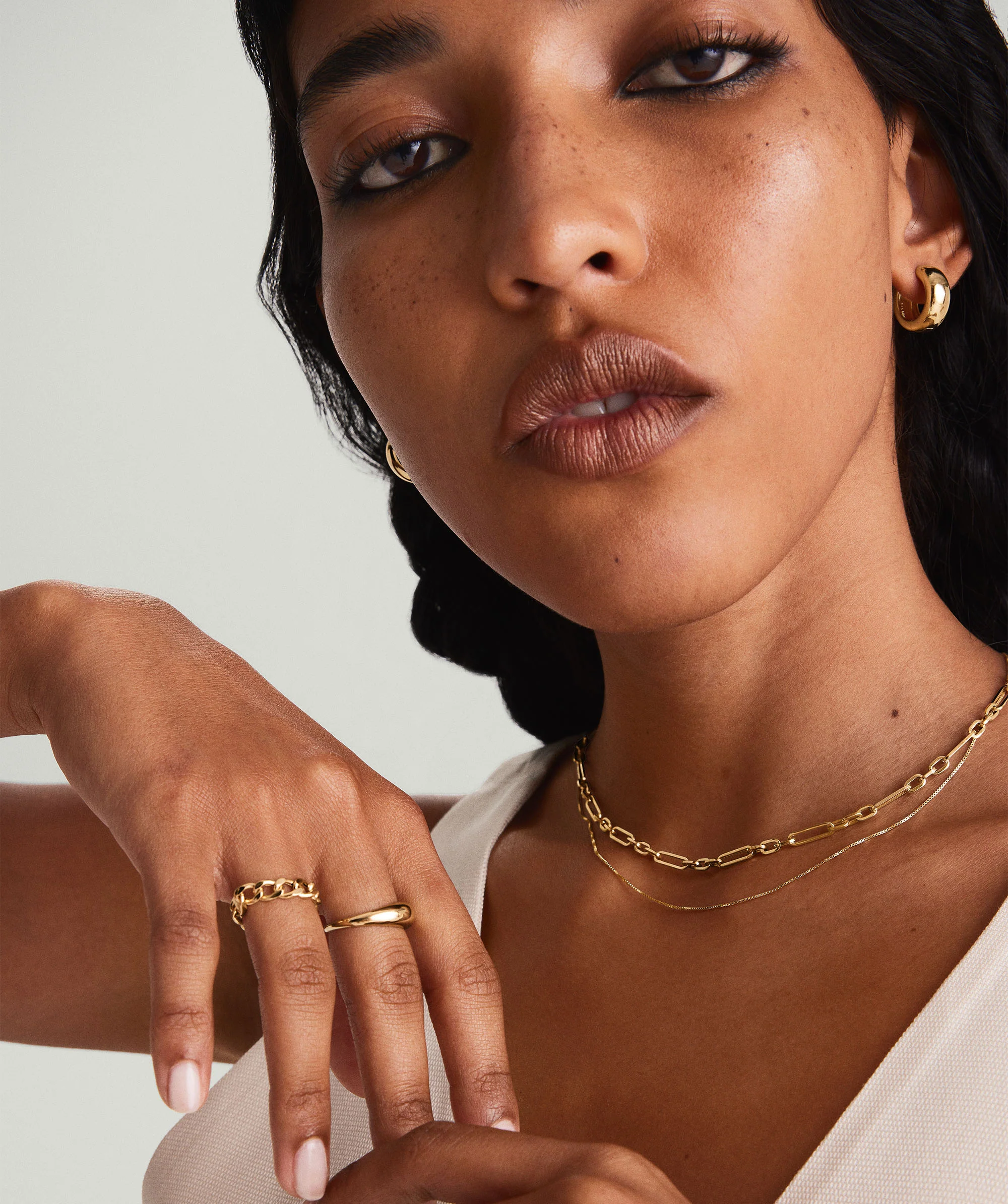 Triple Link Paperclip Chain Charm Necklace