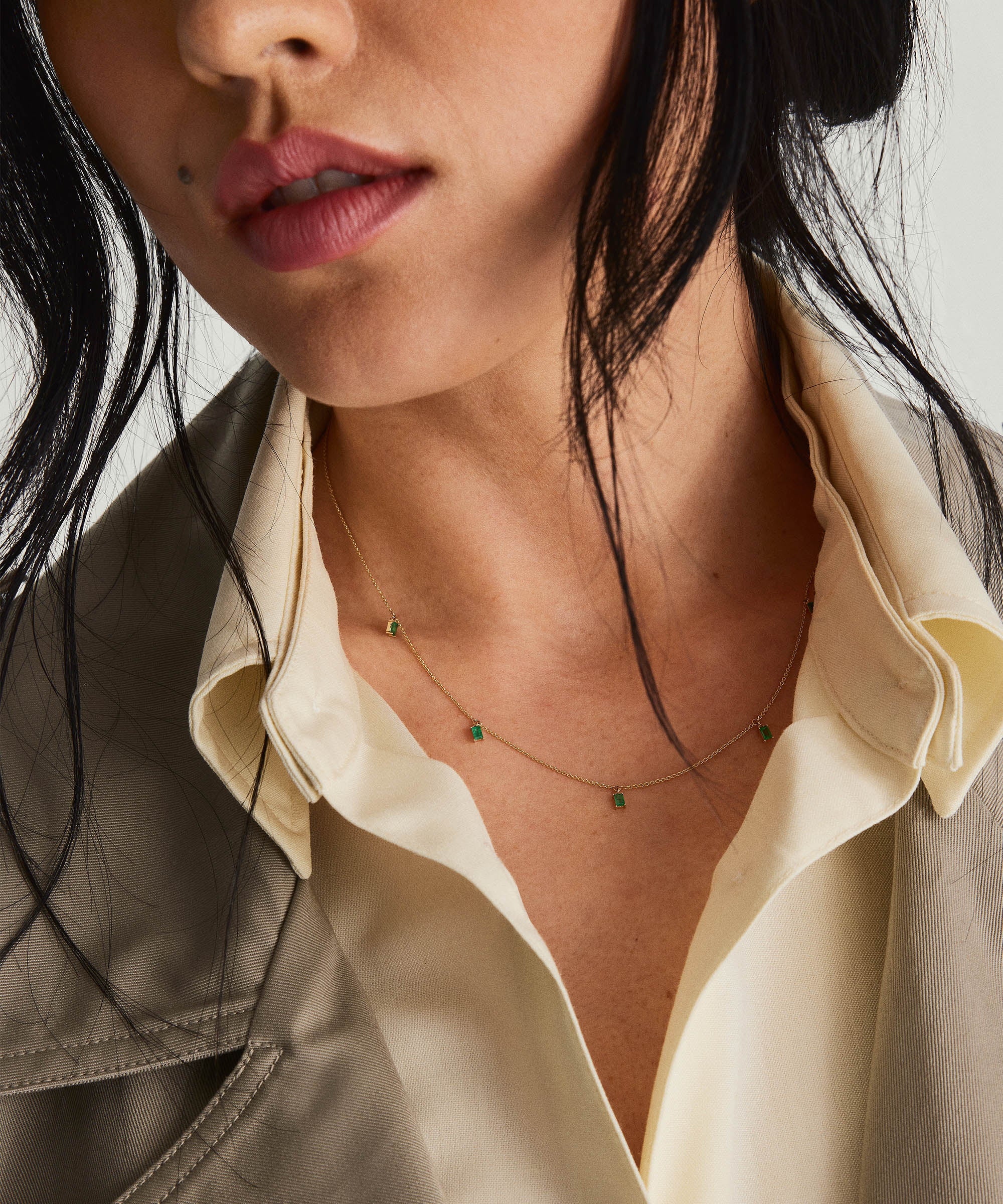 Baguette Gemstone Station Necklace