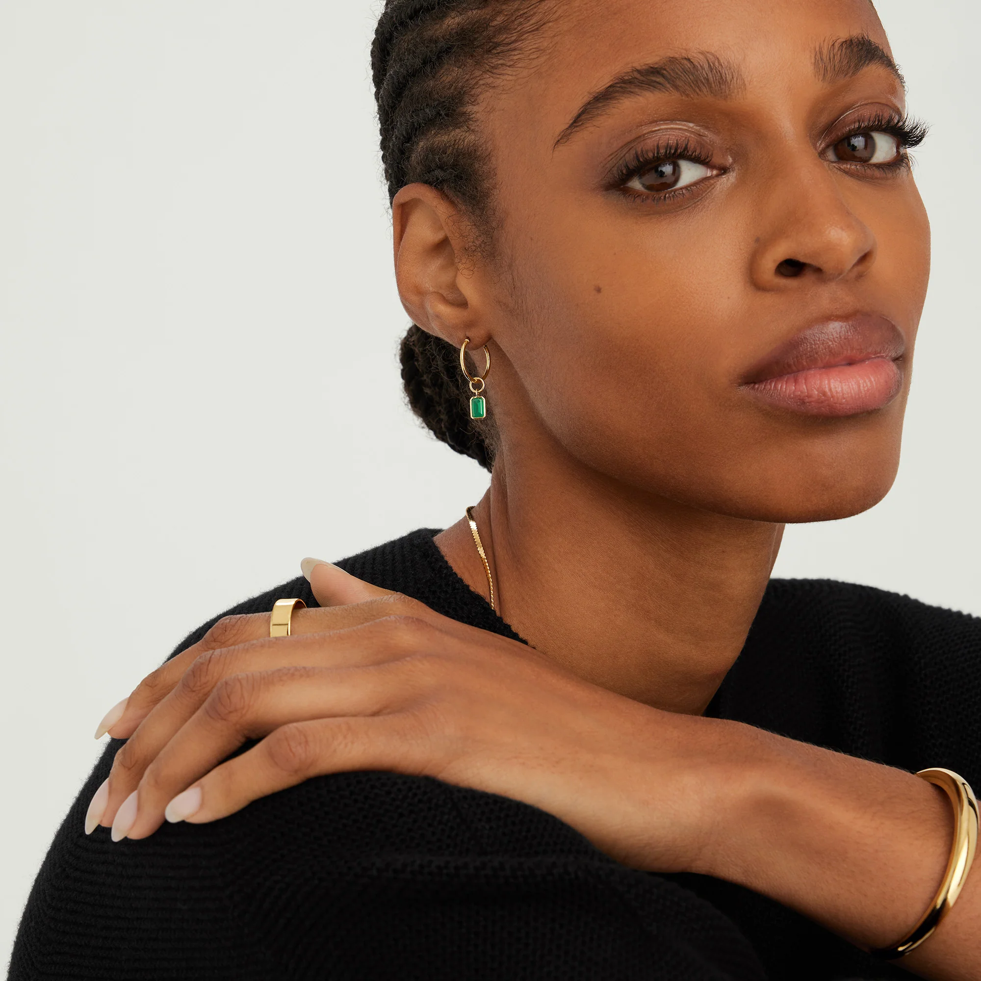 Single Emerald Cut Gemstone Hoop Charm