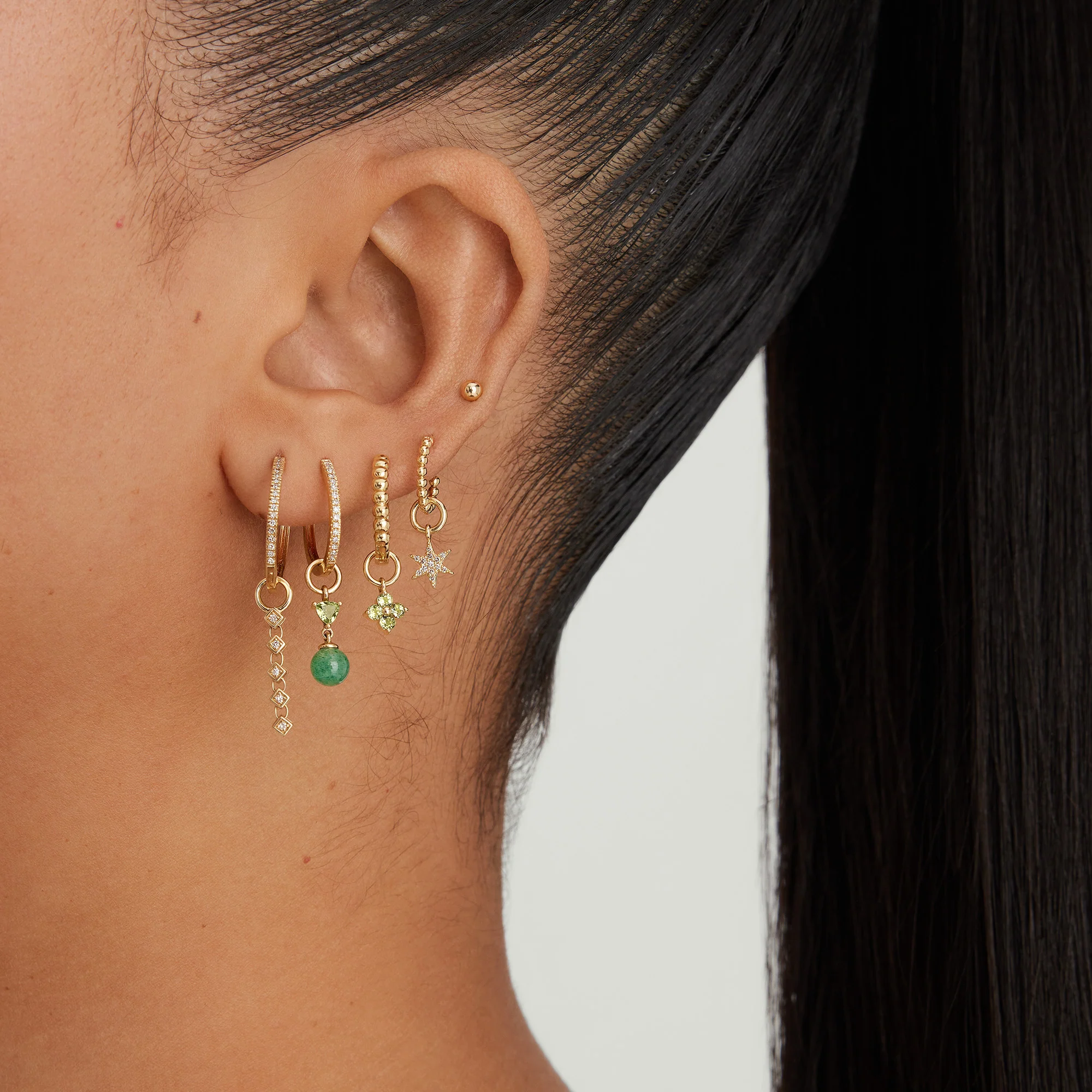 Single Pavé Diamond Star Hoop Charm