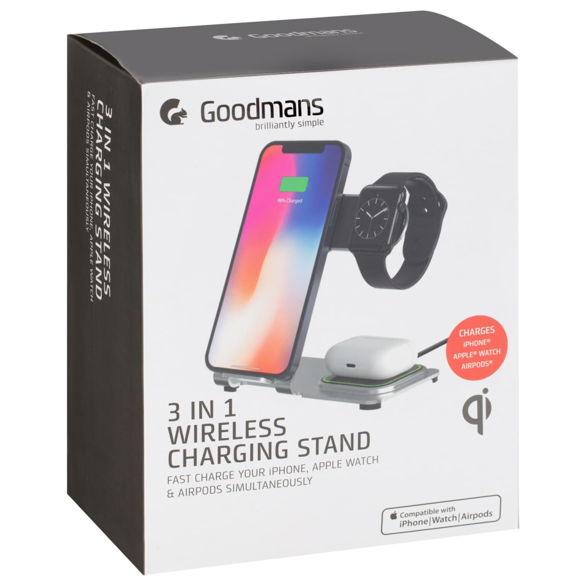Goodmans 3-in-1 Wireless Charging Stand - Silver