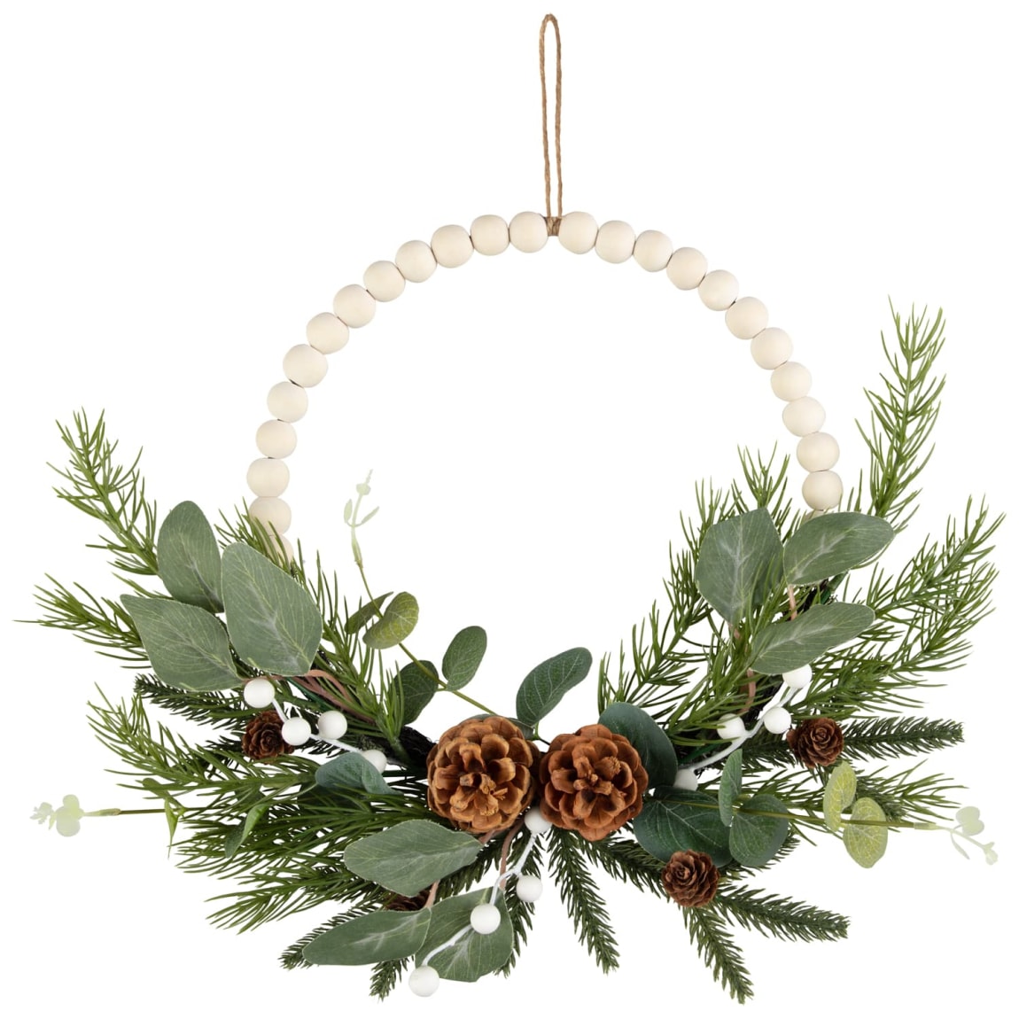 Wreath With Wooden Beads & Pinecones