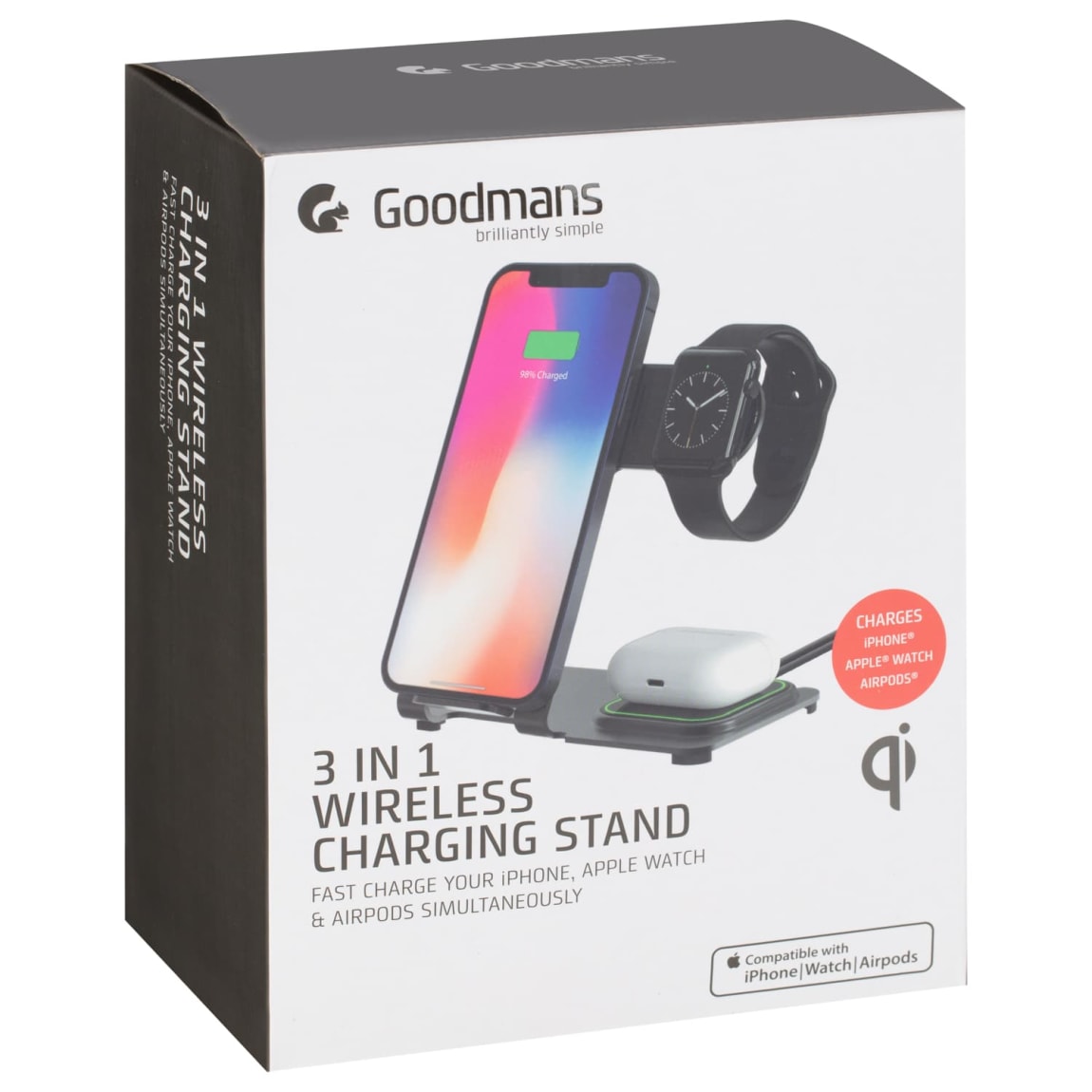 Goodmans 3-in-1 Wireless Charging Stand - Black
