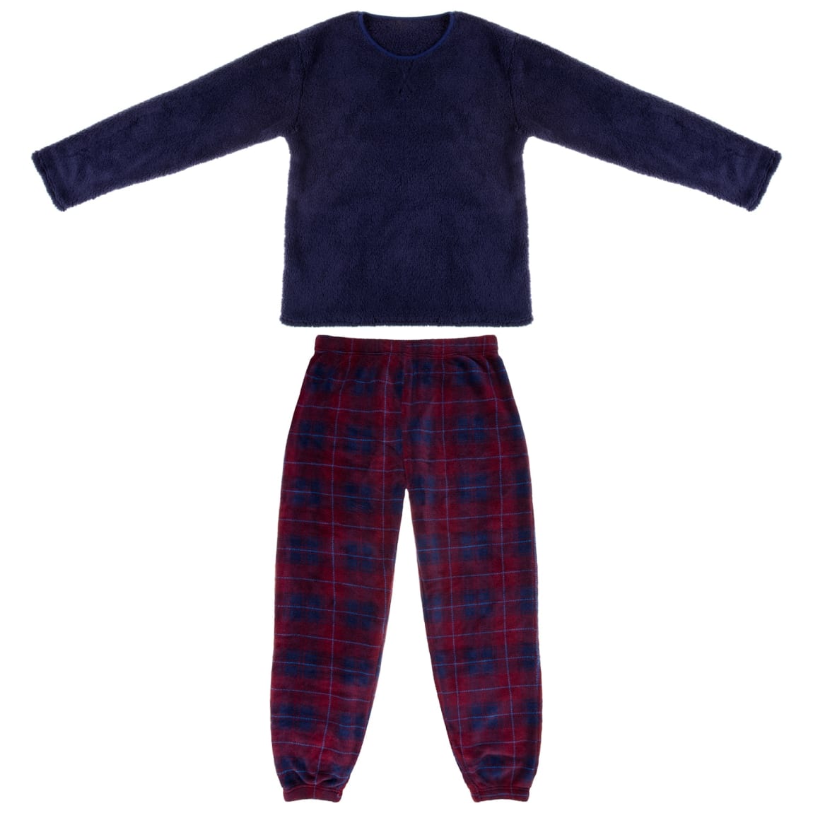 Mens Fleece Pyjamas - Navy & Red