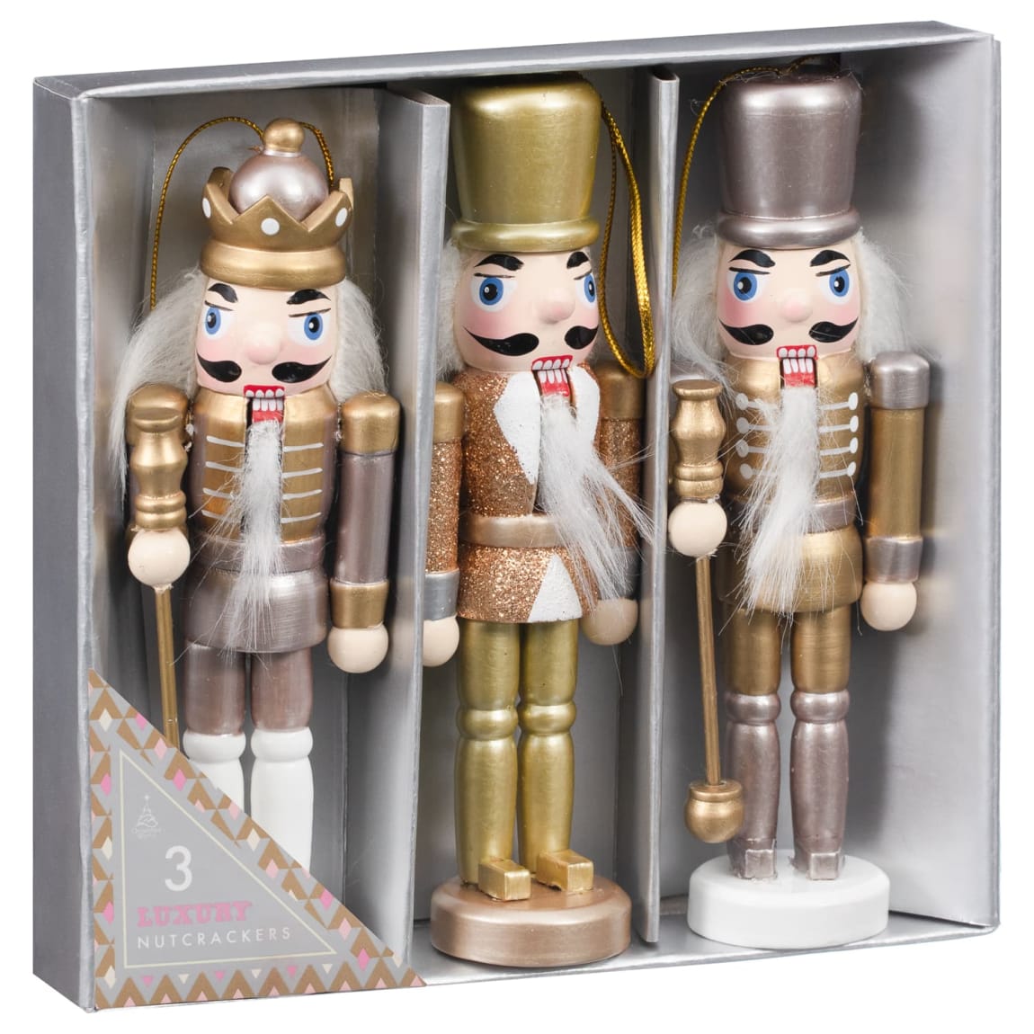 Nutcracker Men Box 14cm 3pk - Gold
