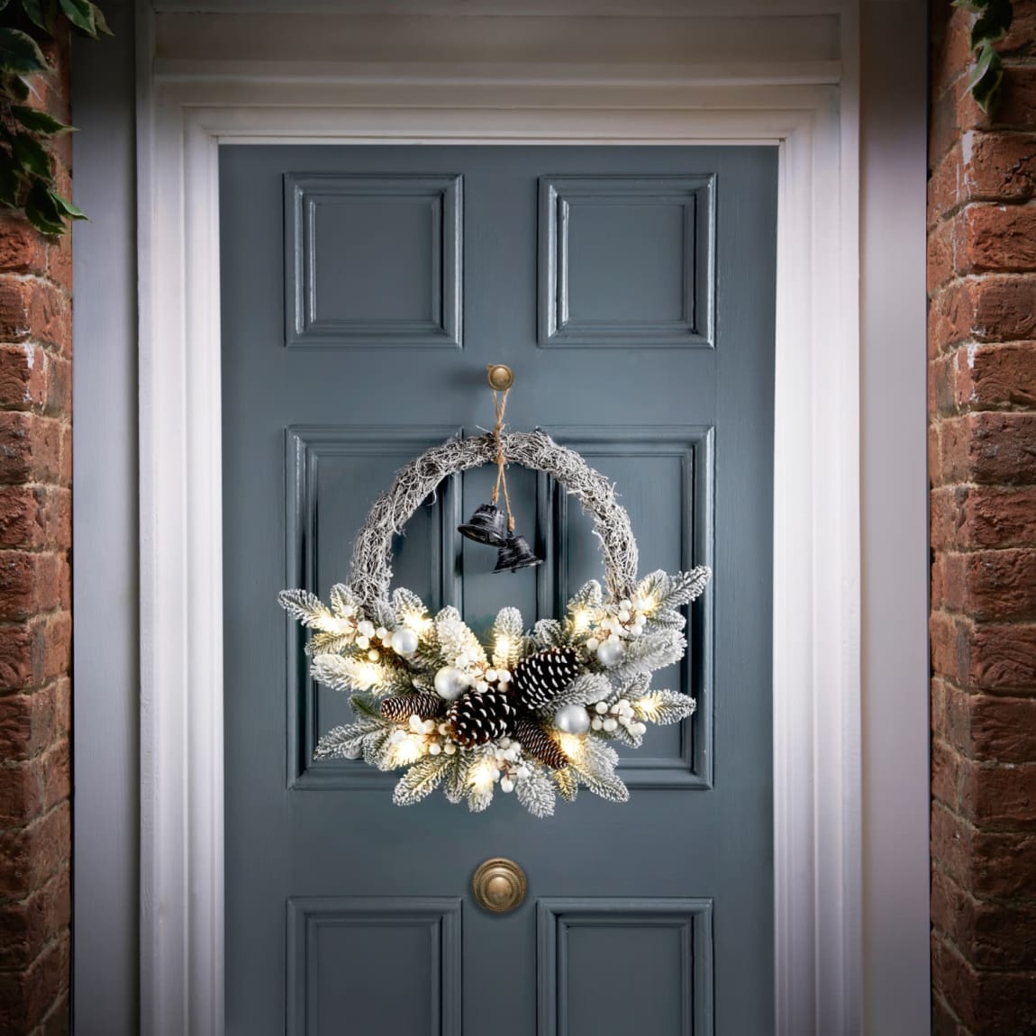 Nordic Noel Pre-Lit Snowy Half Wreath 55cm