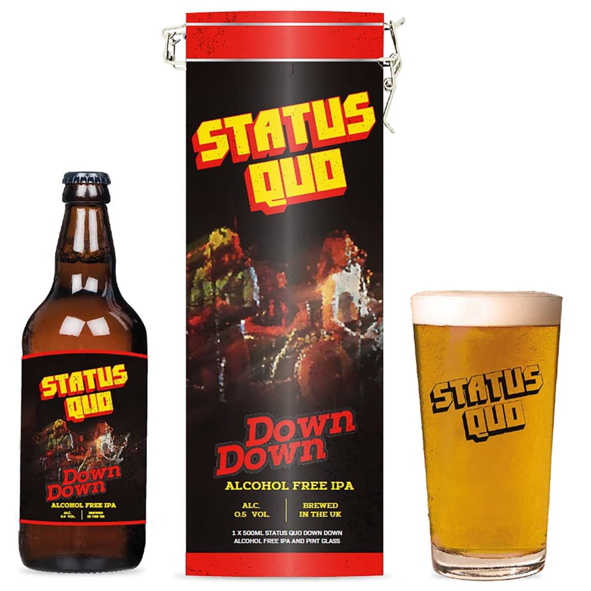 Status Quo Alcohol Free Beer and Glass Tin Gift Set