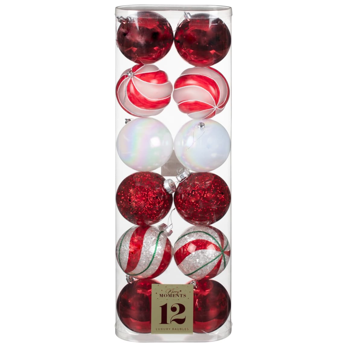 Merry Moments Luxury Baubles 12pk - Red