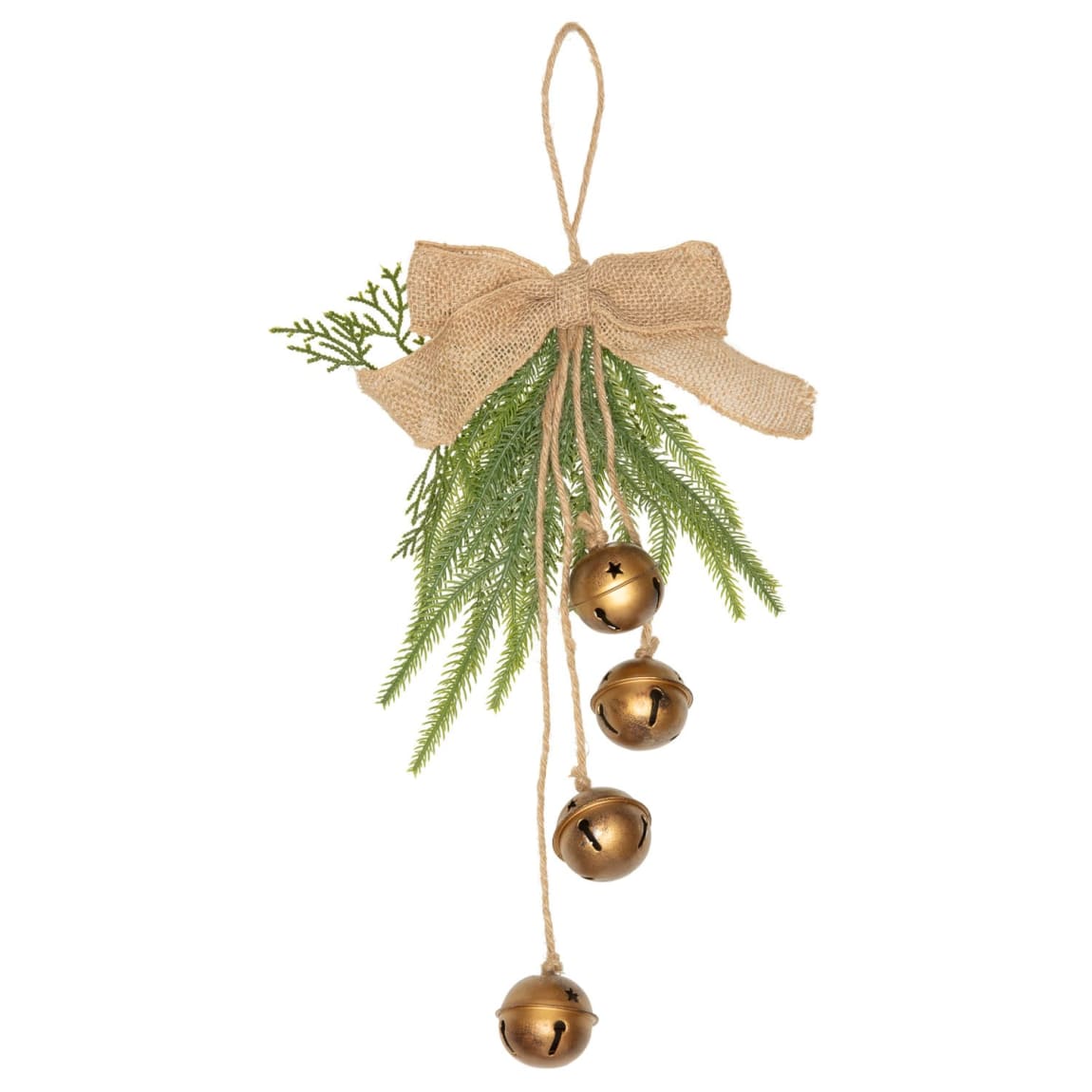 Hanging Gold Bells with Hessian Bow