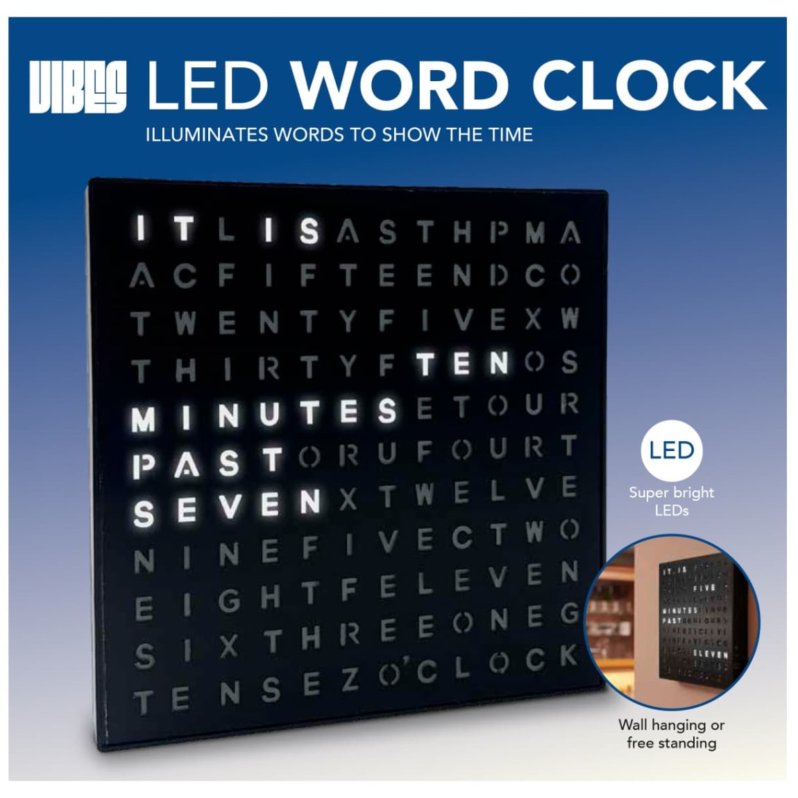 Vibes LED Word Clock - Black