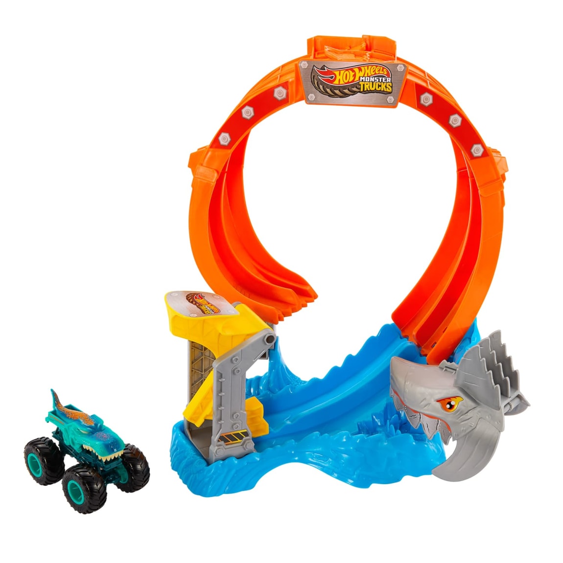 Hot Wheels Monster Truck Corkscrew Shark Smash Playset